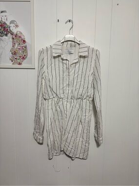 L'Academie White Mini Dress with Black Pinstripes